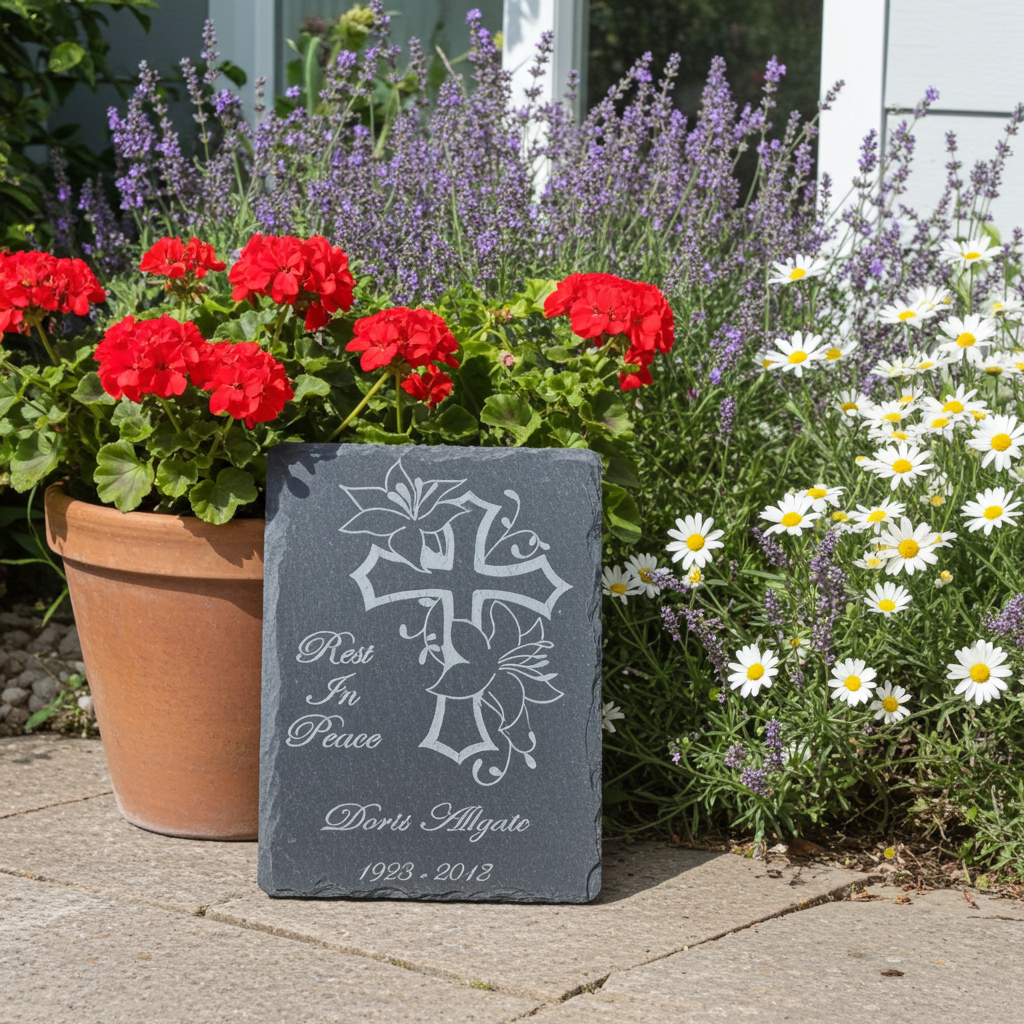 beautiful memorial plaque with cross