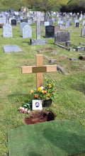 Large Oak Wood Memorial Cross Grave Marker & Plaque.