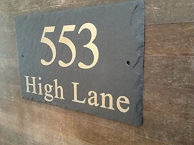 Various Sizes Painted Slate House Signs - Airbrushed Acrylic Paint in WHITE - GOLD or SILVER