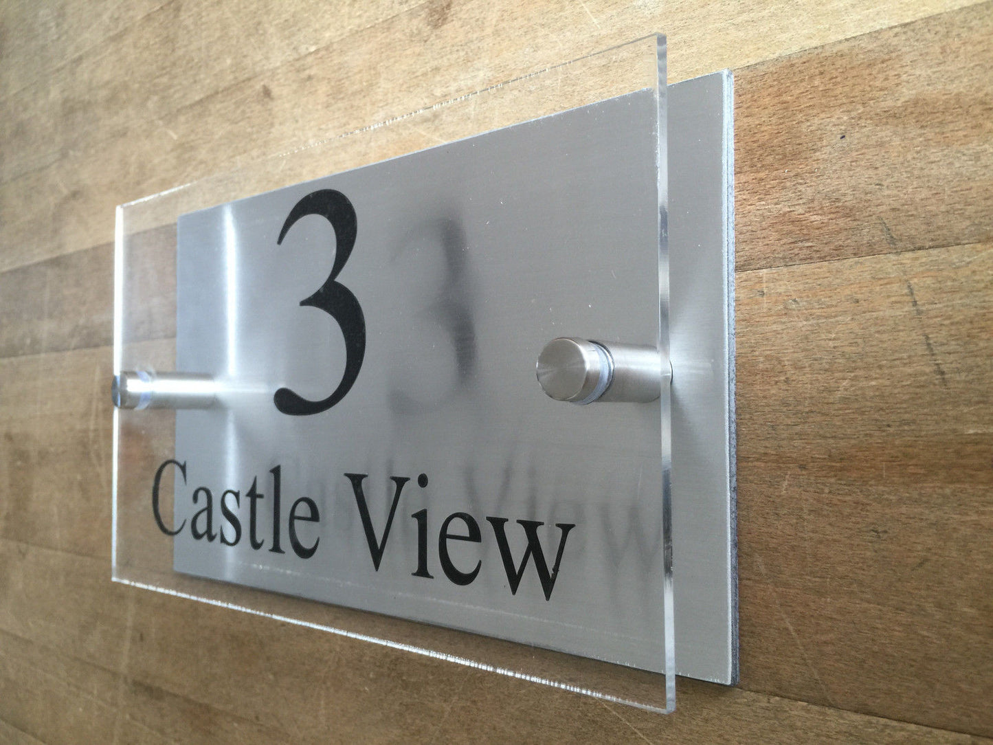 25cm x 15cm Acrylic & Aluminium Modern House Sign Door Number Street Name Plaque