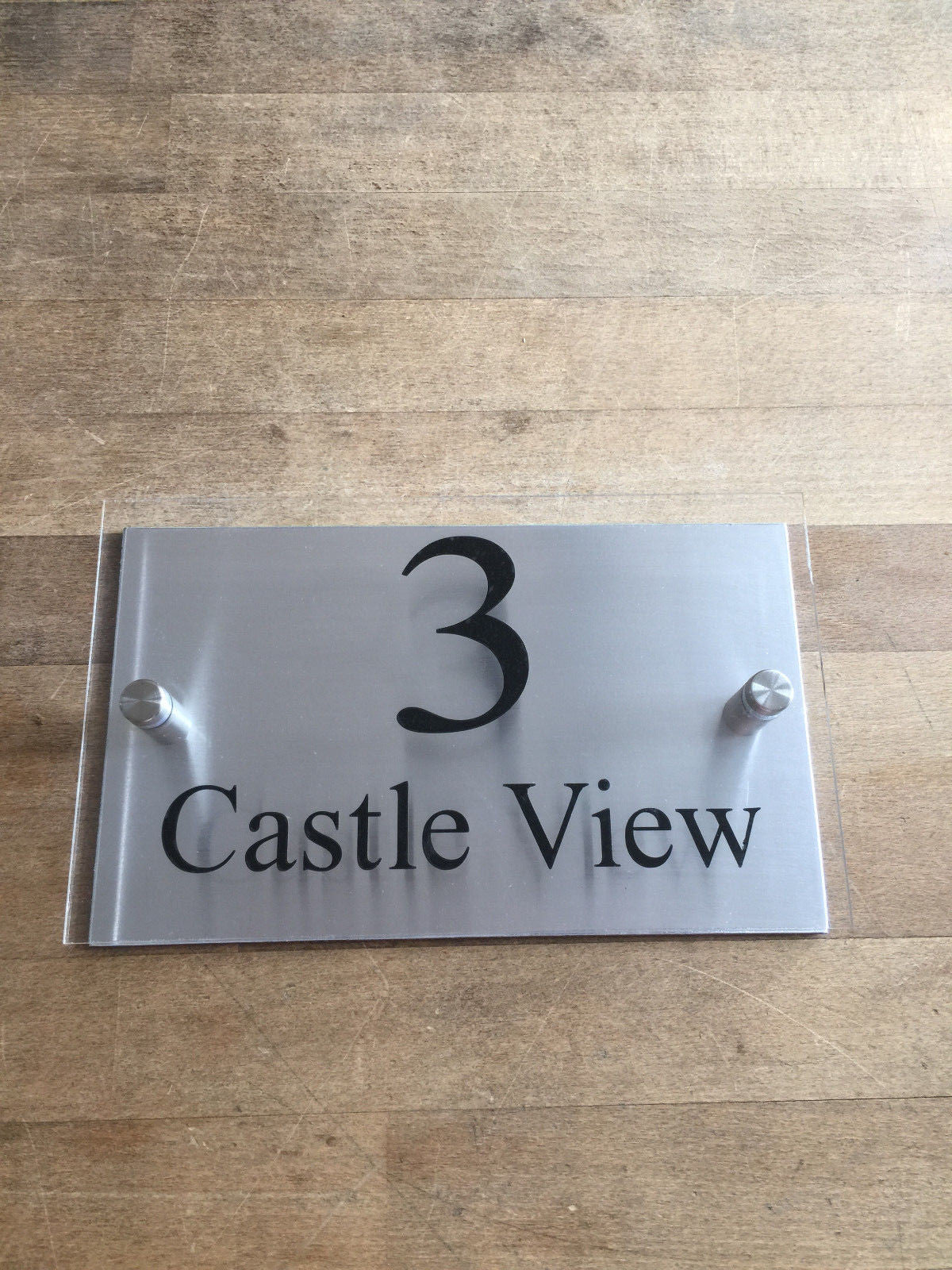 20cm x 12cm Acrylic & Aluminium Modern House Sign Door Number Street Name Plaque Approx inches 8" x 5"