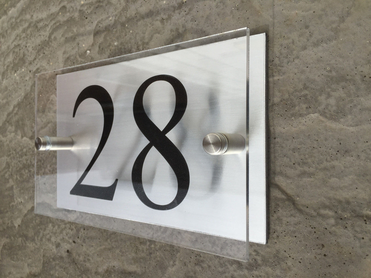 20cm x 12cm Acrylic & Aluminium Modern House Sign Door Number Street Name Plaque Approx inches 8" x 5"