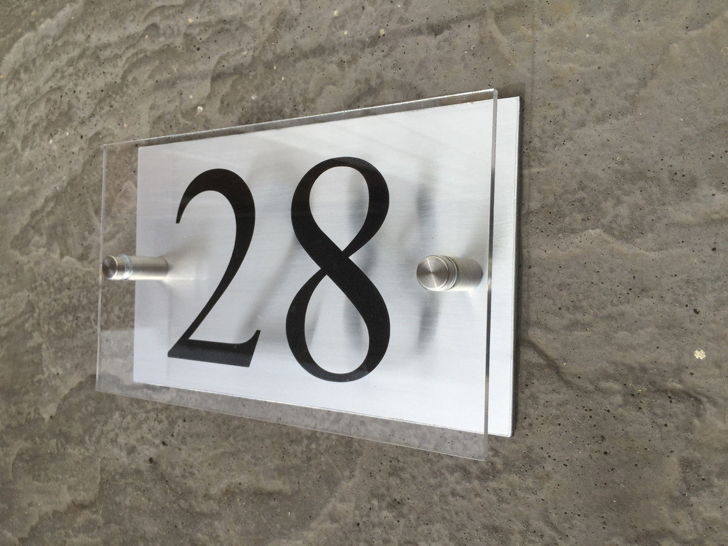 20cm x 12cm Acrylic & Aluminium Modern House Sign Door Number Street Name Plaque Approx inches 8" x 5"