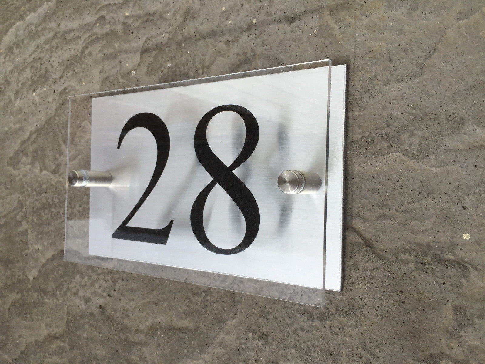 20cm x 12cm Acrylic & Aluminium Modern House Sign Door Number Street Name Plaque Approx inches 8" x 5"