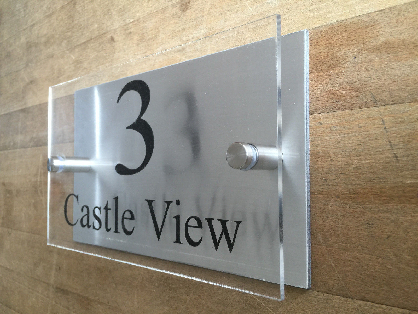 20cm x 12cm Acrylic & Aluminium Modern House Sign Door Number Street Name Plaque Approx inches 8" x 5"