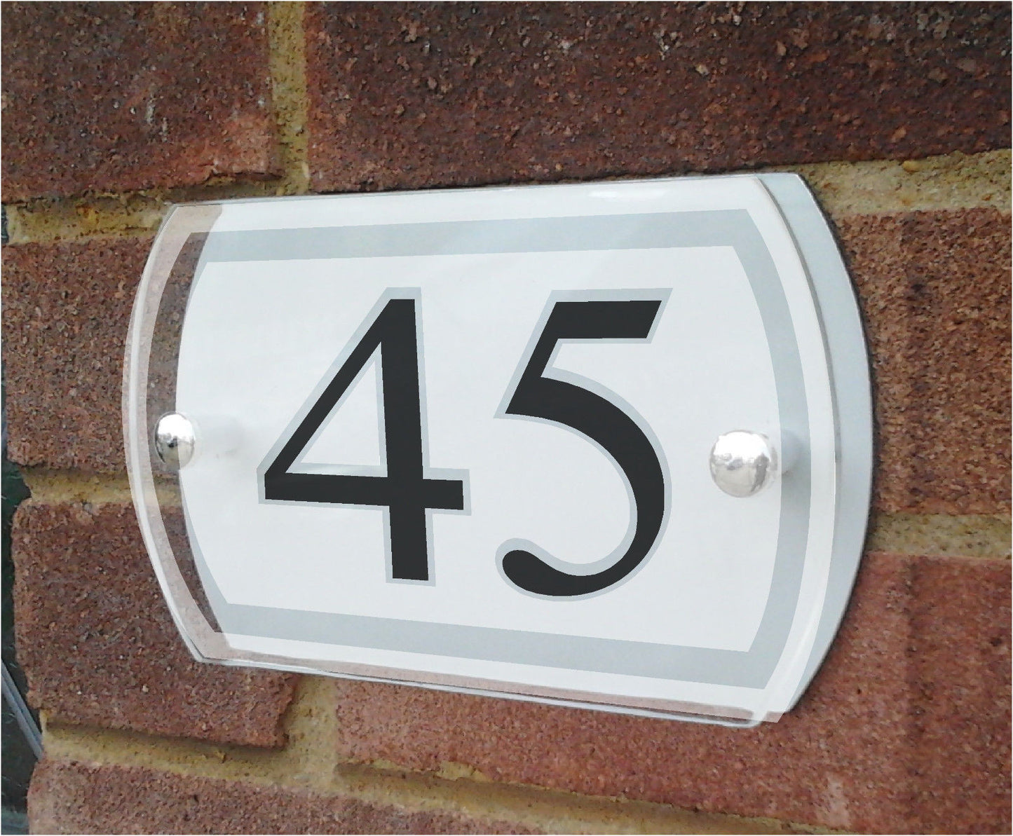 20cm x 12cm MODERN ACRYLIC & ALUMINIUM HOUSE SIGN PLAQUE DOOR NUMBER with Curved Edges Approx inches 8" x 5"