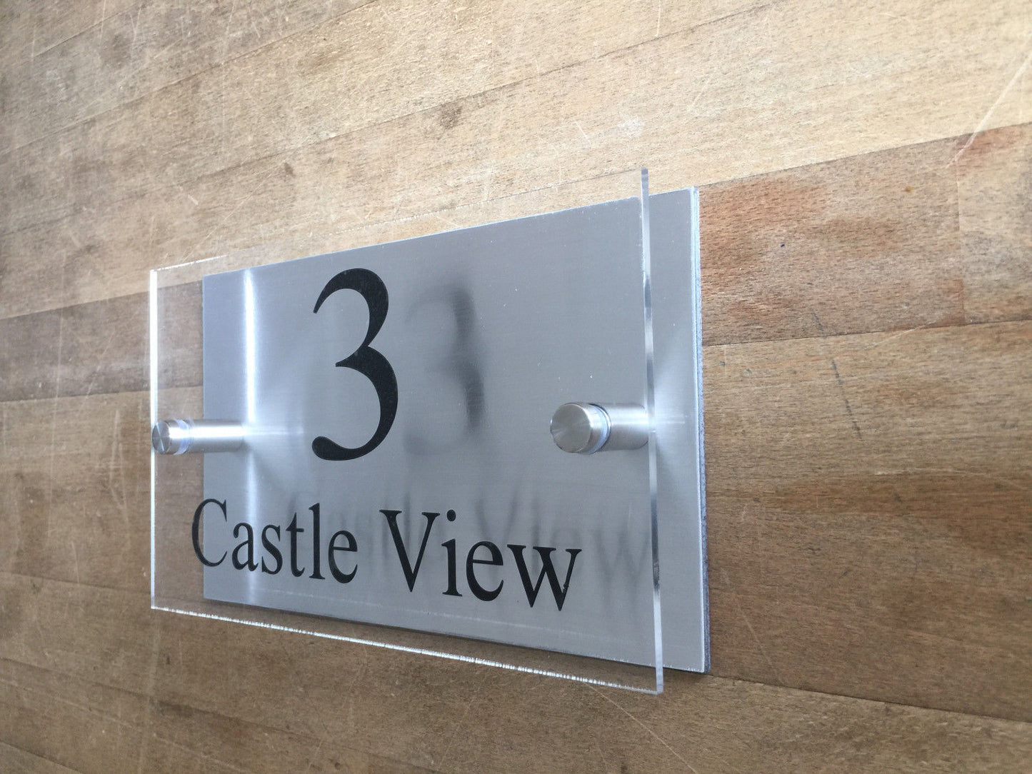 20cm x 12cm Acrylic & Aluminium Modern House Sign Door Number Street Name Plaque Approx inches 8" x 5"