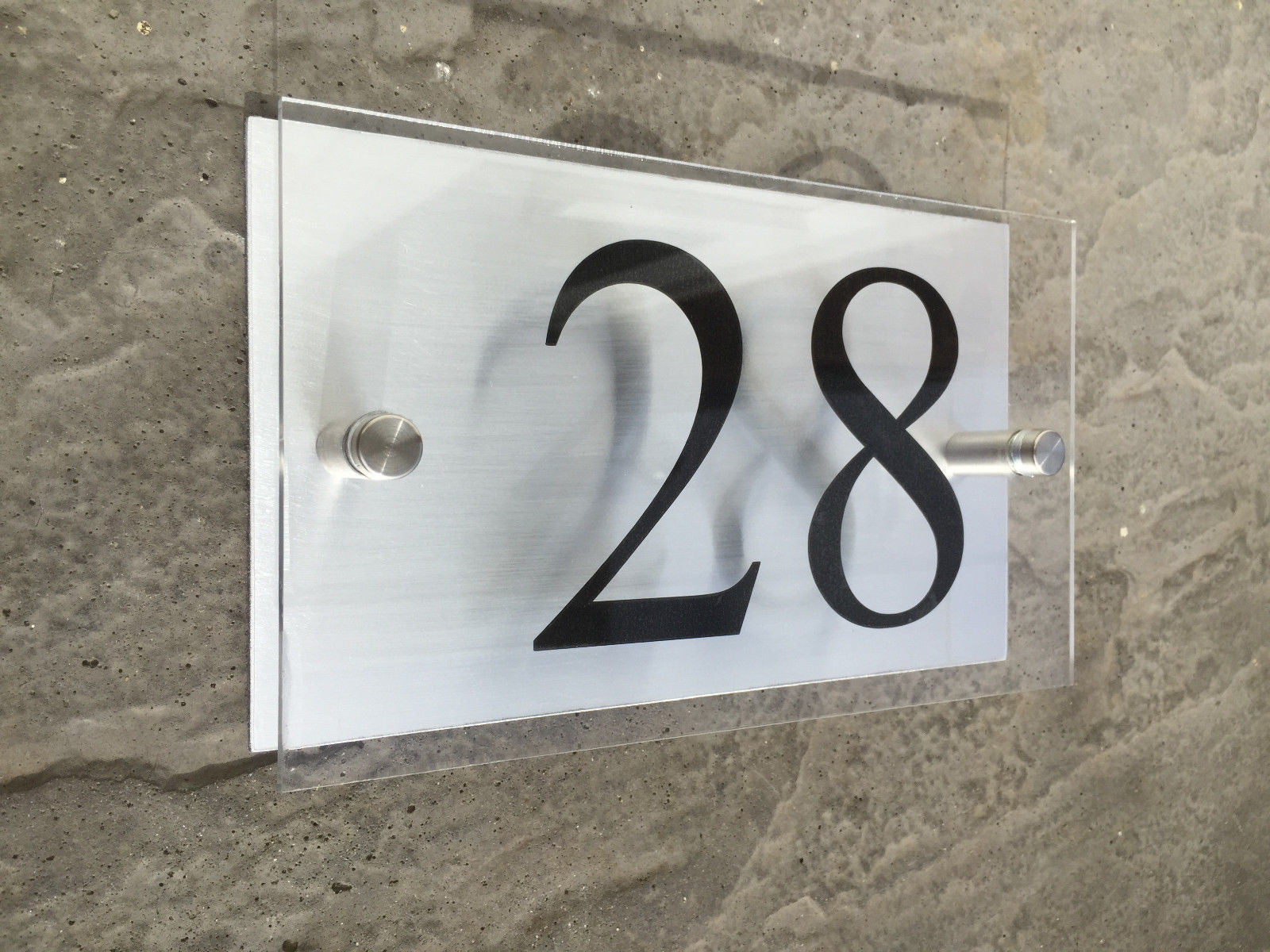 20cm x 12cm Acrylic & Aluminium Modern House Sign Door Number Street Name Plaque Approx inches 8" x 5"