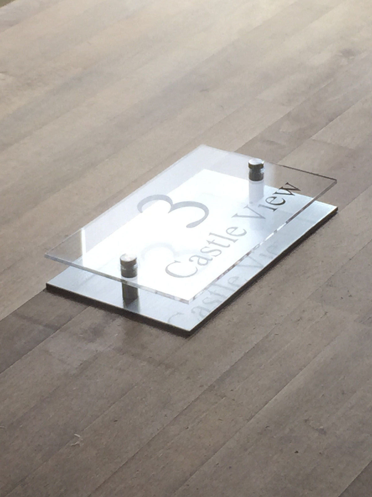 20cm x 12cm Clear Acrylic House Sign with Modern Brushed Aluminium Plaque - DOOR NUMBERS Approx inches 8" x 5"
