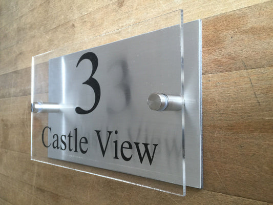20cm x 12cm Modern House Sign Acrylic & Aluminium Door Number Street Name Plaque Approx inches 8" x 5"