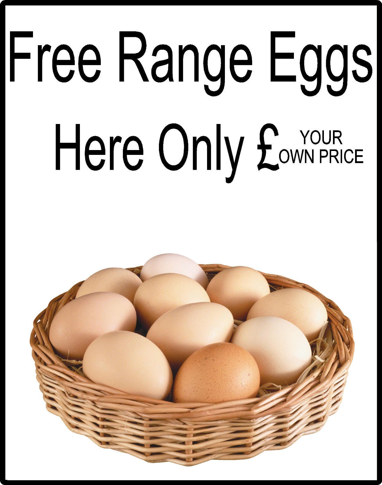 Free Range Chicken Eggs For Sale Sign - Add your own Price, Eggs Sold Here Signs