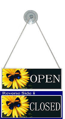 Open and Closed Sign Black & Yellow Flower Butterfly florist pretty Door Sign