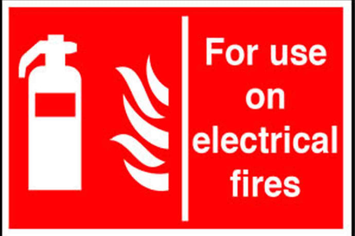 For use on electrical fires sign