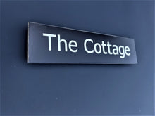 Black Aluminium Floating House Sign, Hidden Wall Mounts Fixings and Permanent Airbrushed Chrome Lettering