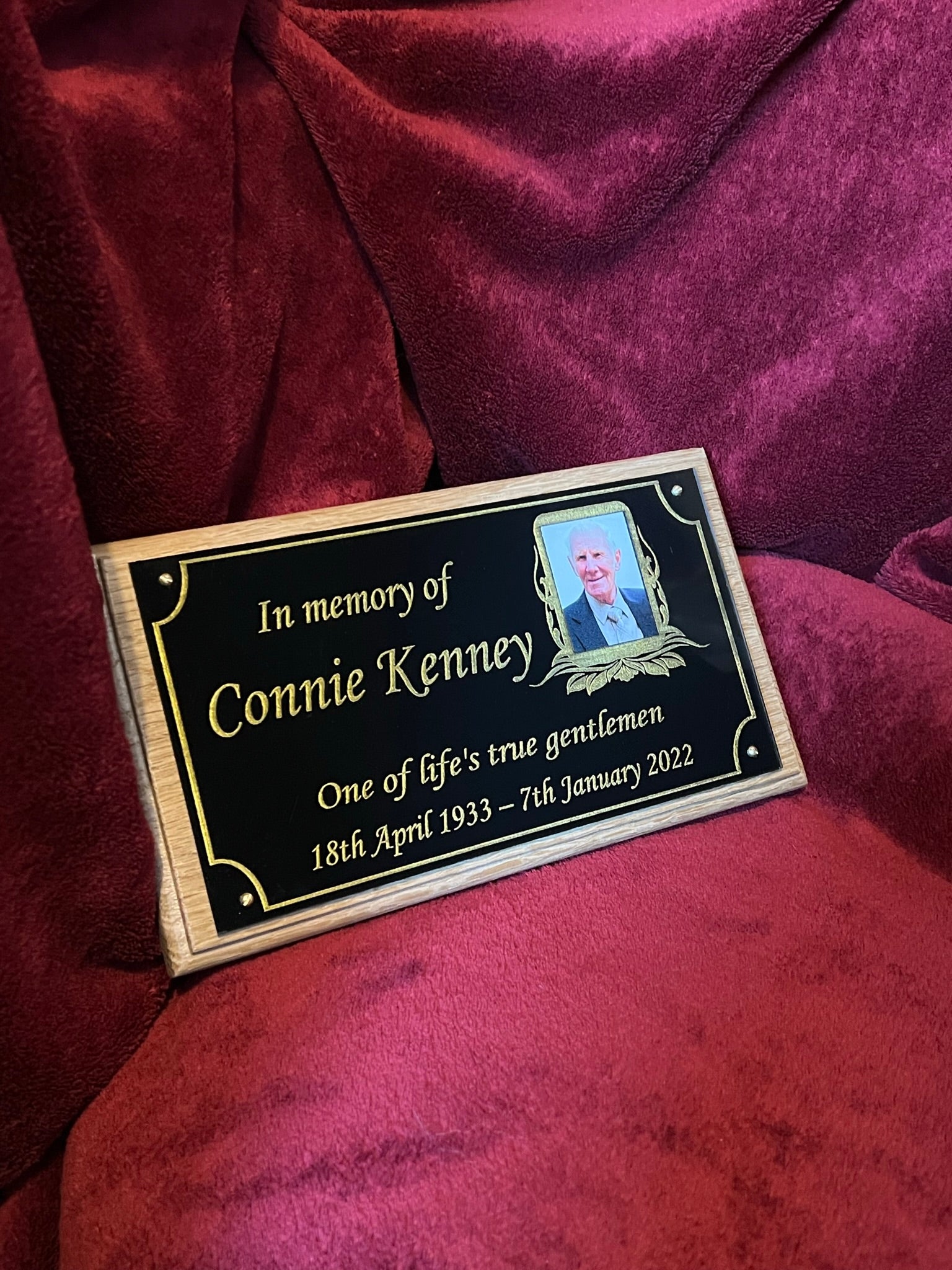Wooden oak photo plaque memorial