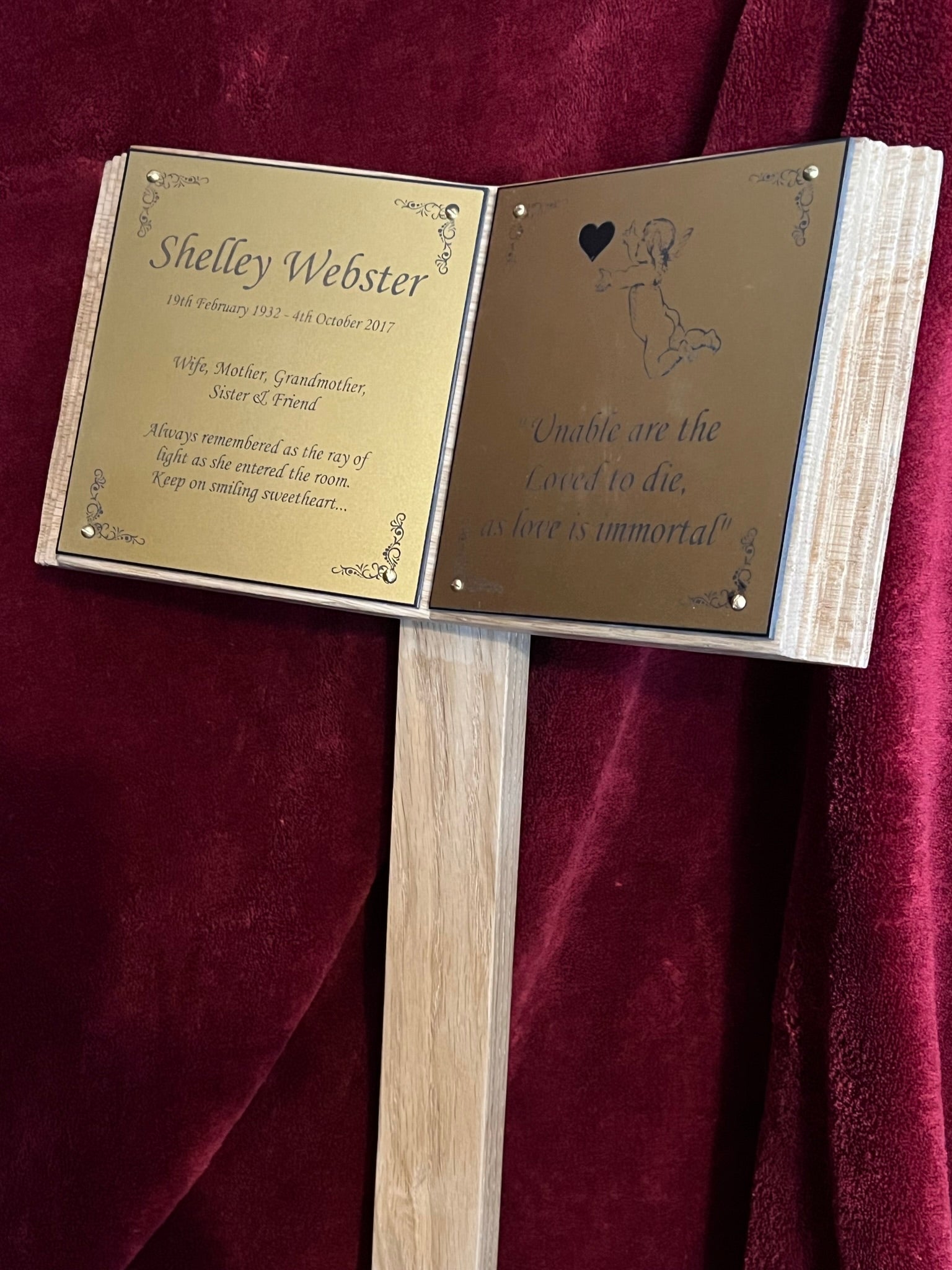Cemetery Book. Oak Marker for Grave. With Optional Photo