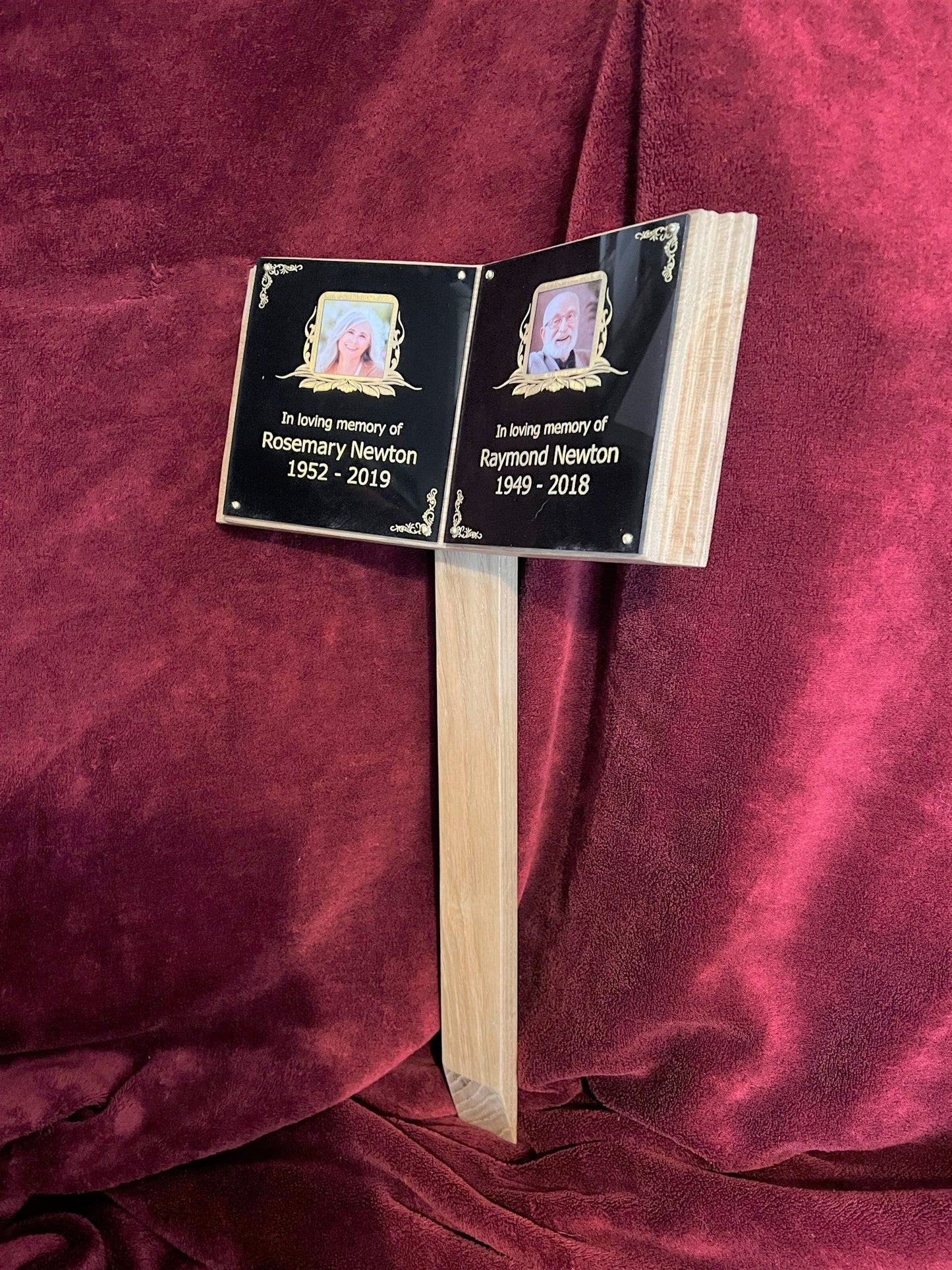 Cemetery Book. Oak Marker for Grave. With Optional Photo
