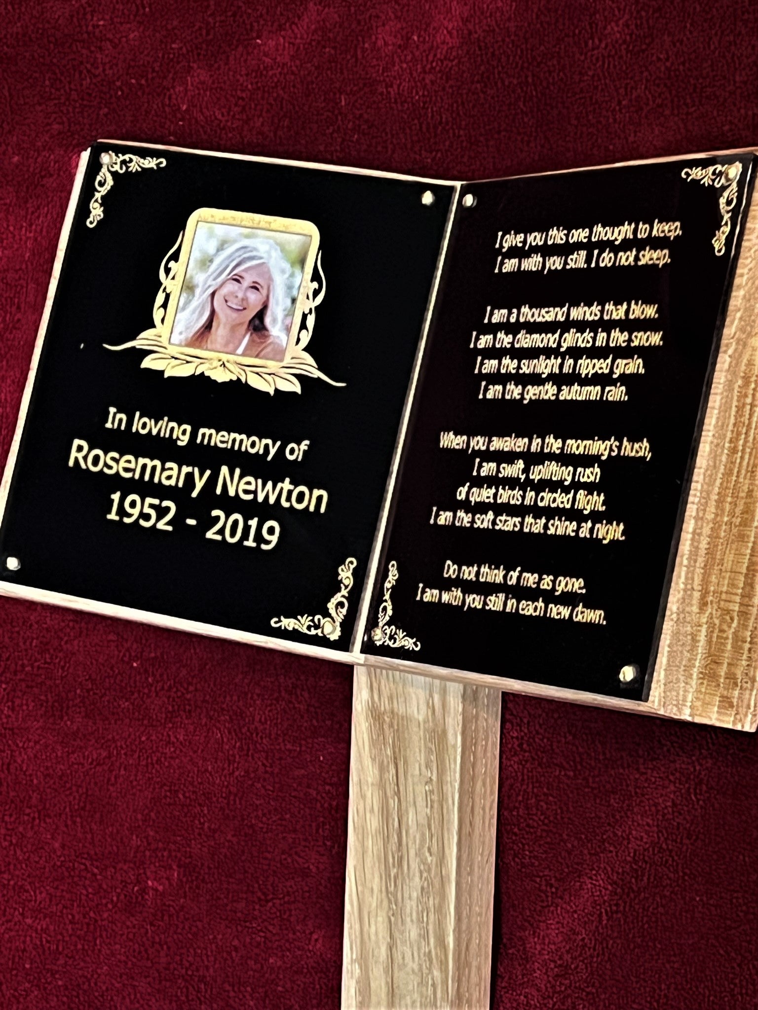 Cemetery Book. Oak Marker for Grave. With Optional Photo