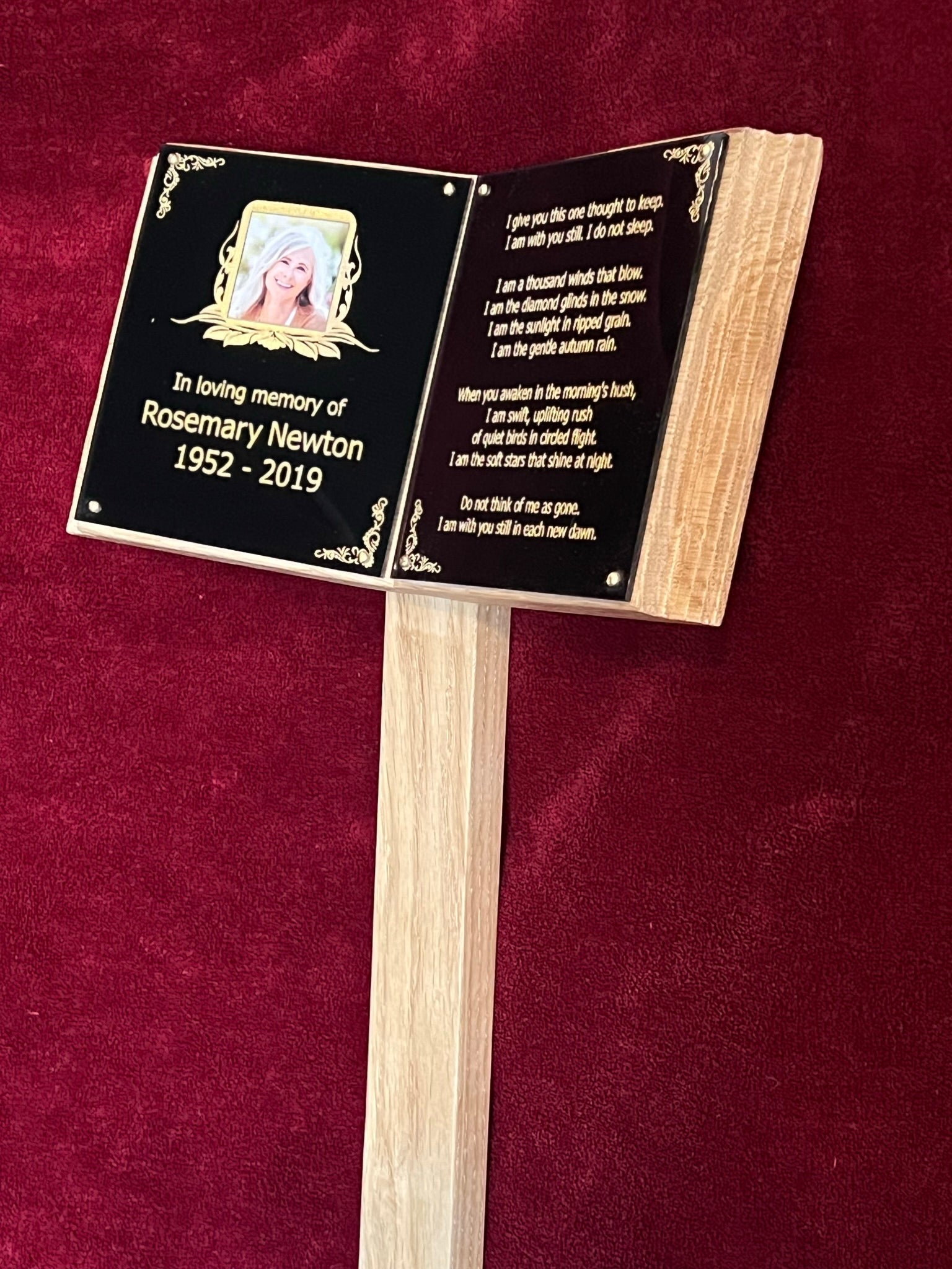 Cemetery Book. Oak Marker for Grave. With Optional Photo