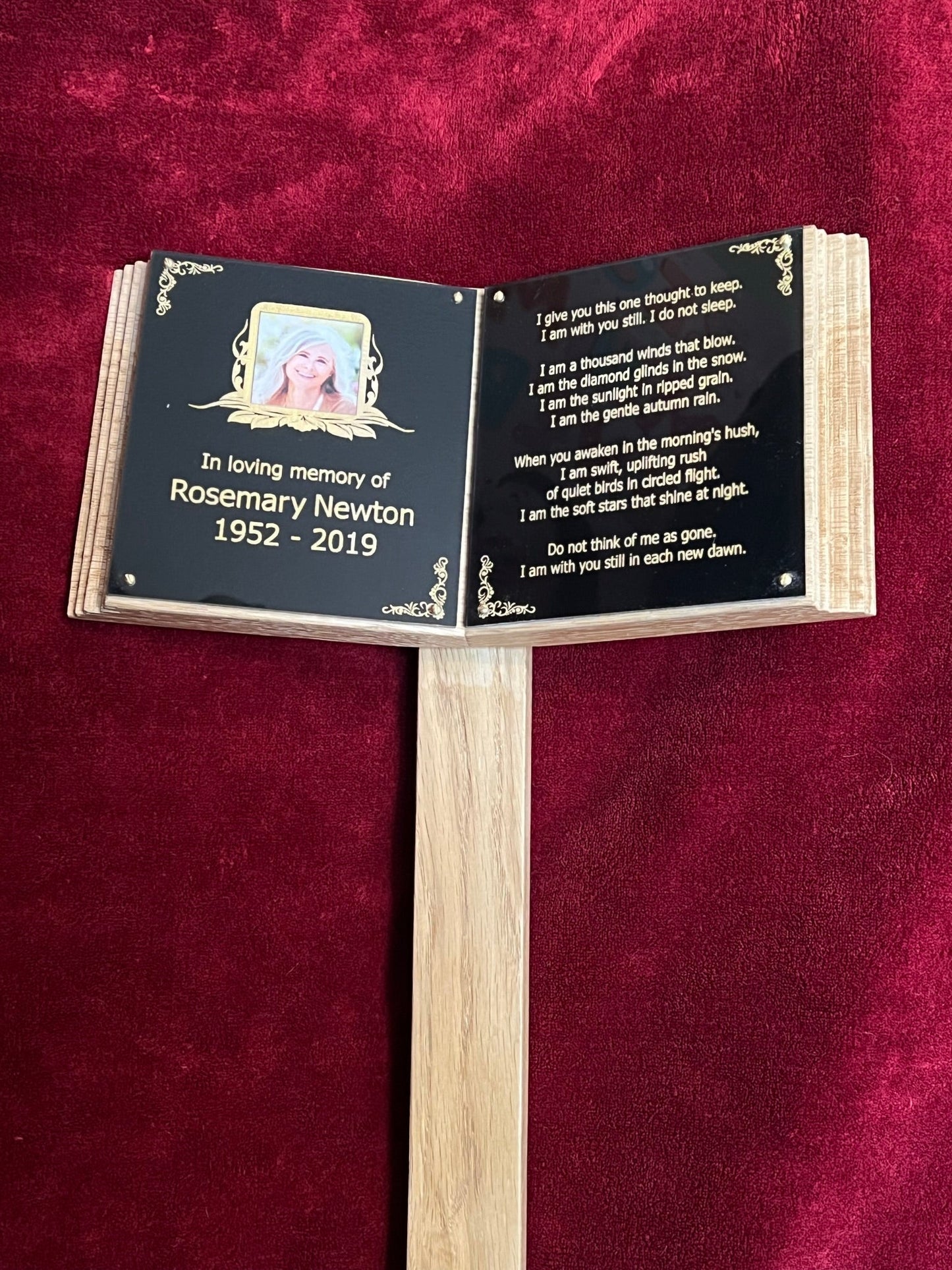 Cemetery Book. Oak Marker for Grave. With Optional Photo