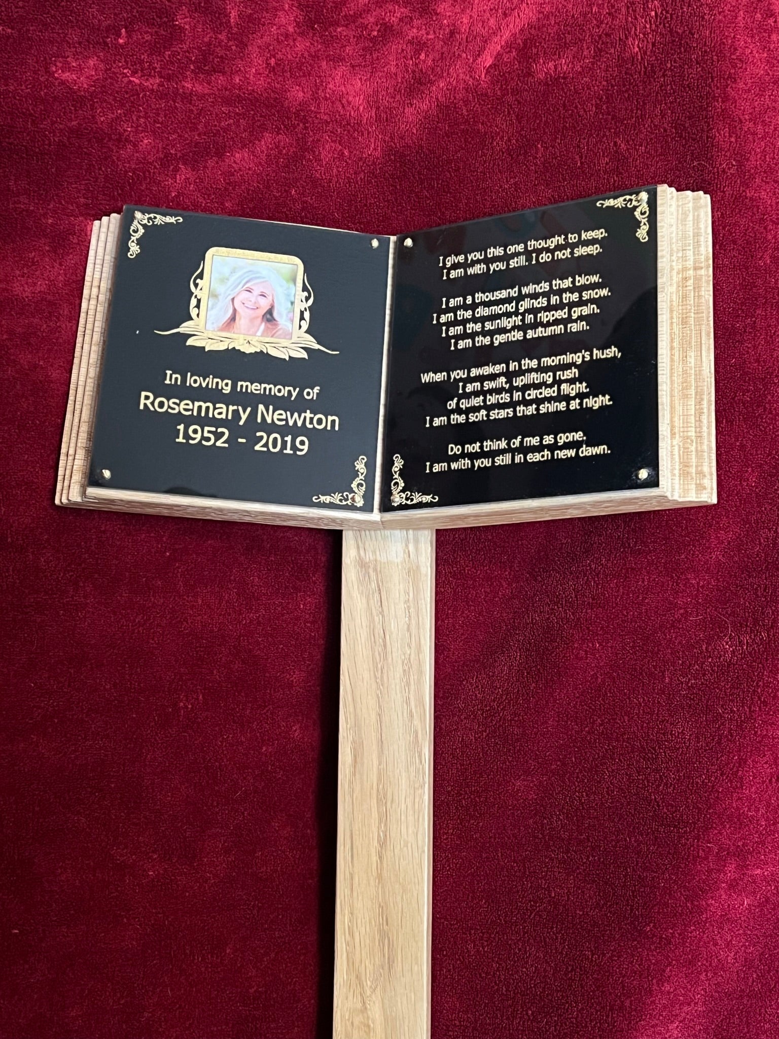 Cemetery Book. Oak Marker for Grave. With Optional Photo