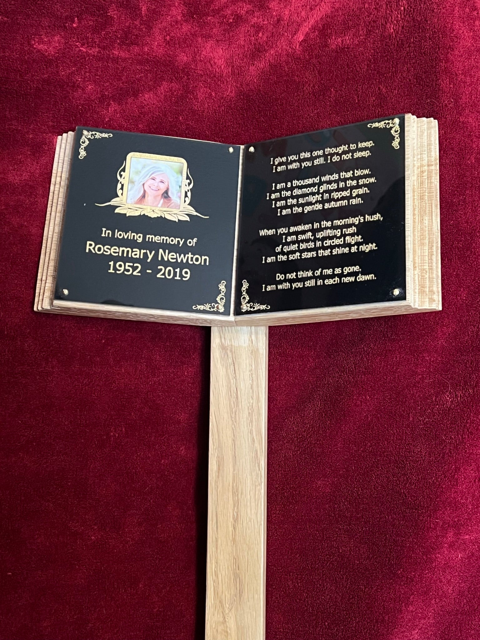 Cemetery Book. Oak Marker for Grave. With Optional Photo