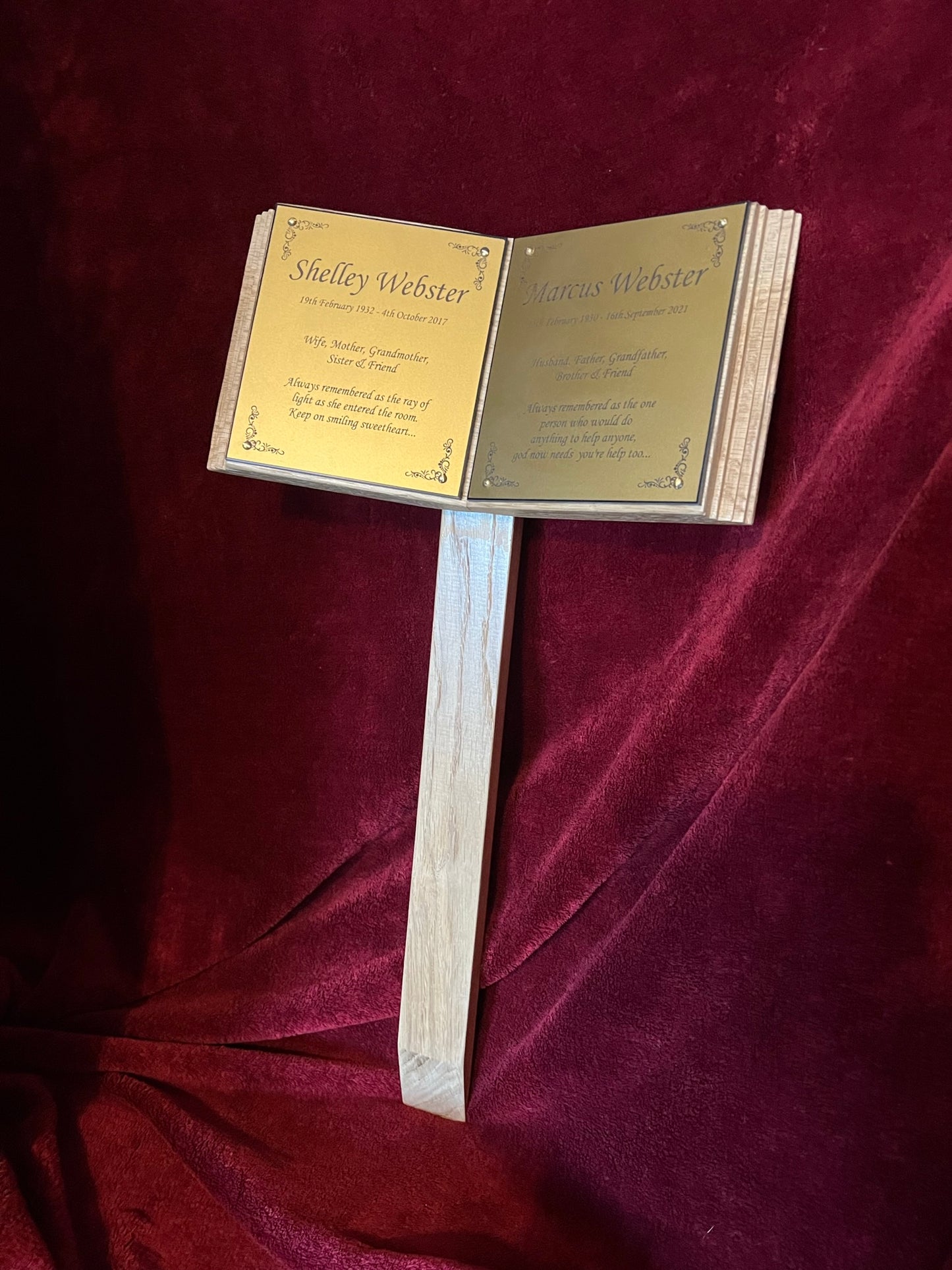 Cemetery Book. Oak Marker for Grave. With Optional Photo