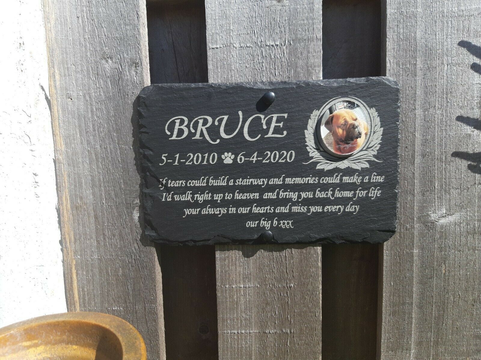 Boxer dog memorial with photo