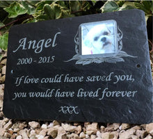 small dog memorial with photo