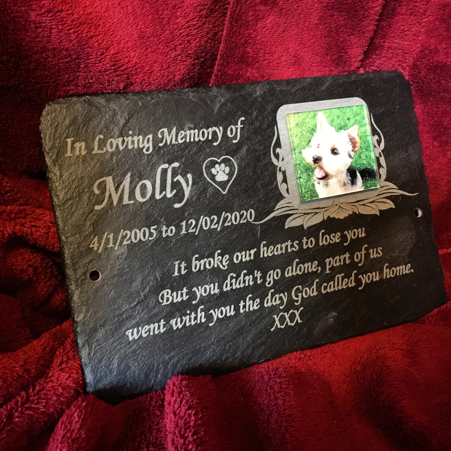 Dog Memorial Photo Plaque in Grave Ornament