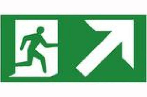 Fire exit forward and right arrow up and right sign