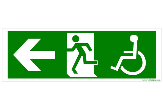 Fire Exit Arrow Left Disabled Sign - Health & Safety Signs High Quality Interior & Exterior