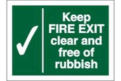 Keep fire exit clear and free of rubbish sign / sticker