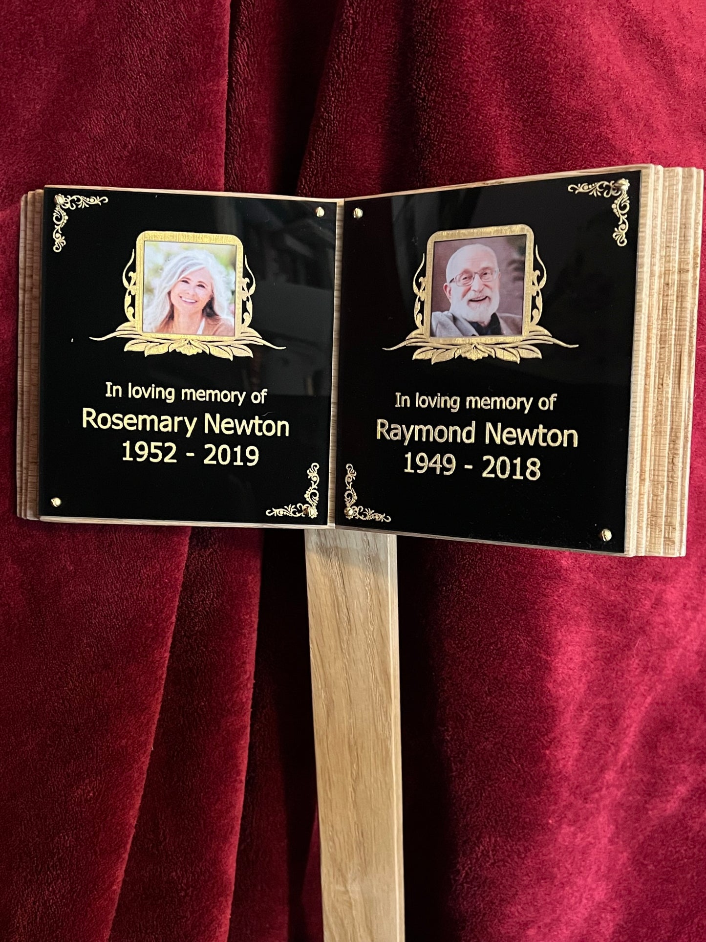 Book for cemetery grave. Two person people photo grave marker book solid oak
