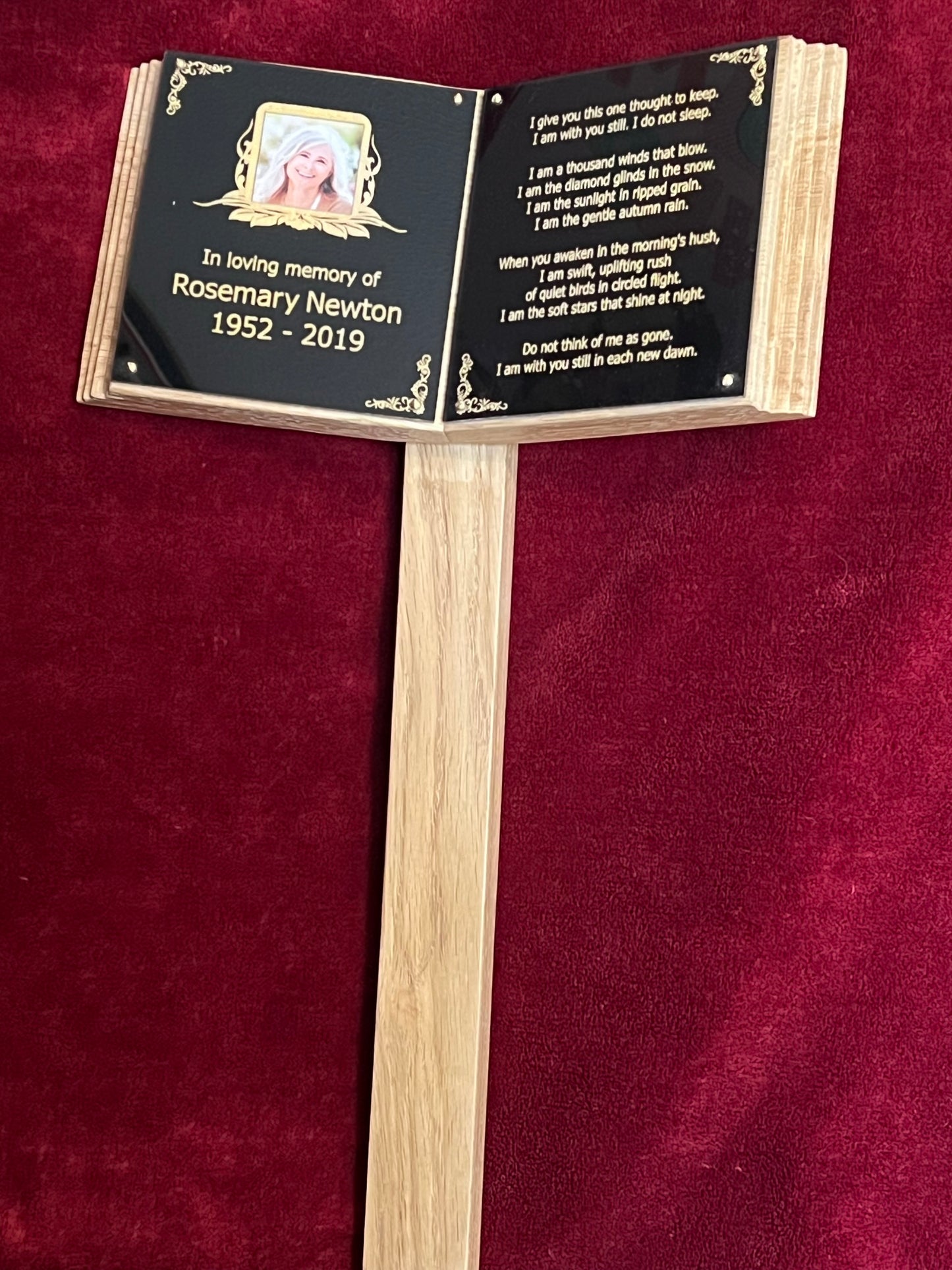 Book for cemetery grave. Two person people photo grave marker book solid oak